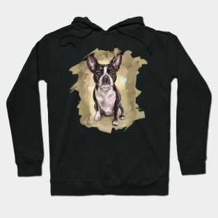 Contemporary Painting of a Cute Boston Terrier on a Beige Background Hoodie